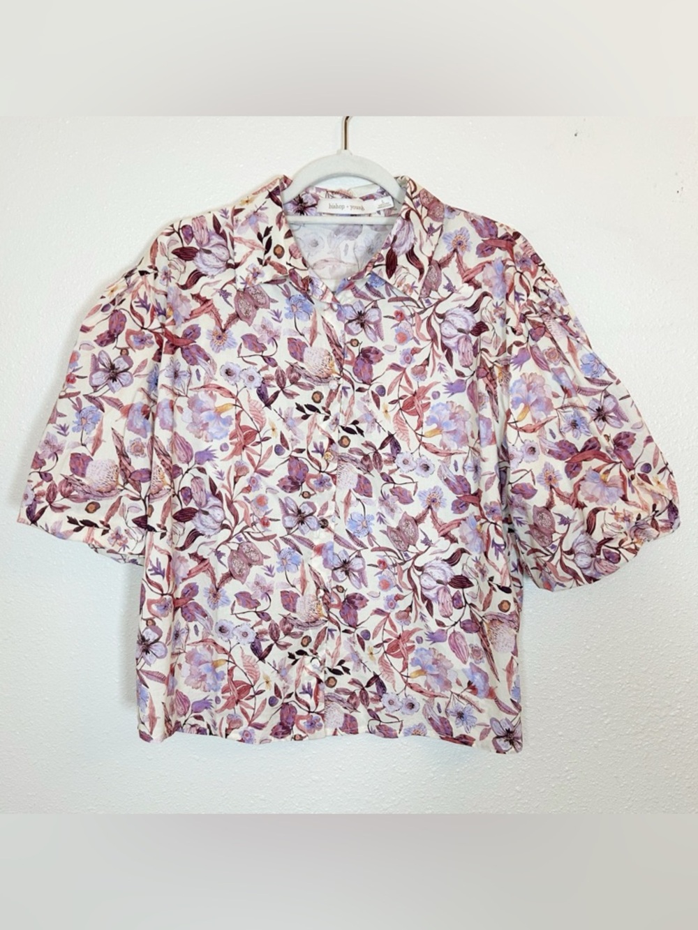 Bishop + Young Top L Floral Puff Sleeve Feminine Casual Preppy Cottage Prairie